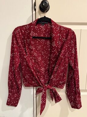 HYFVE Burgundy Polka Dot Tie-Front Blouse
